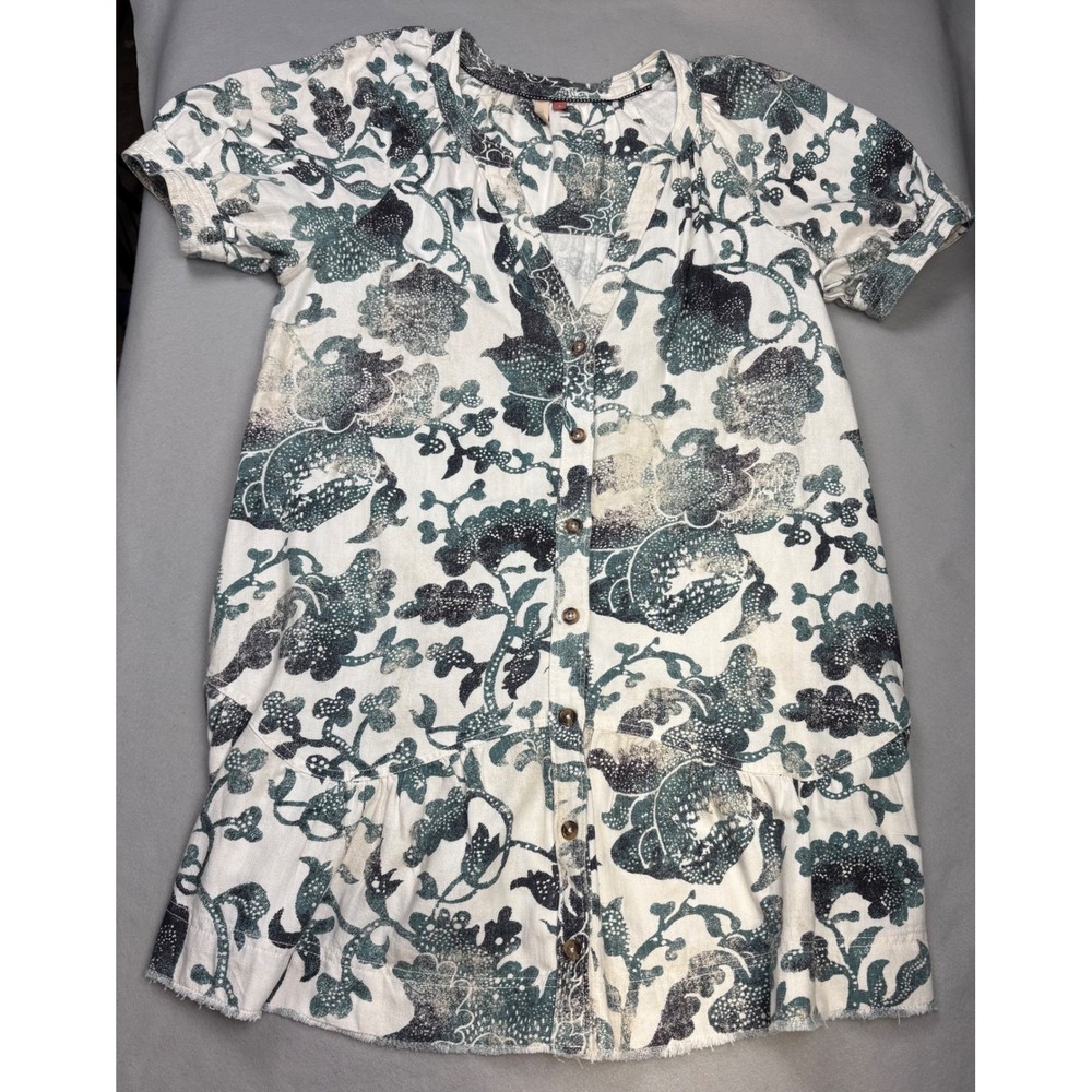 Pilcro Anthropologie Cotton Linen Floral Button Front Mini Dress M